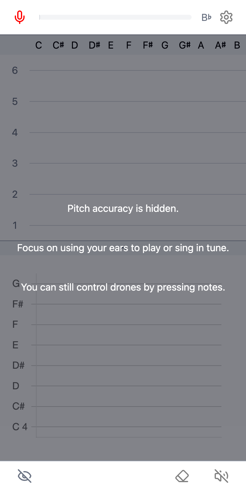 PitchLog chart with hidden guidance for ear training