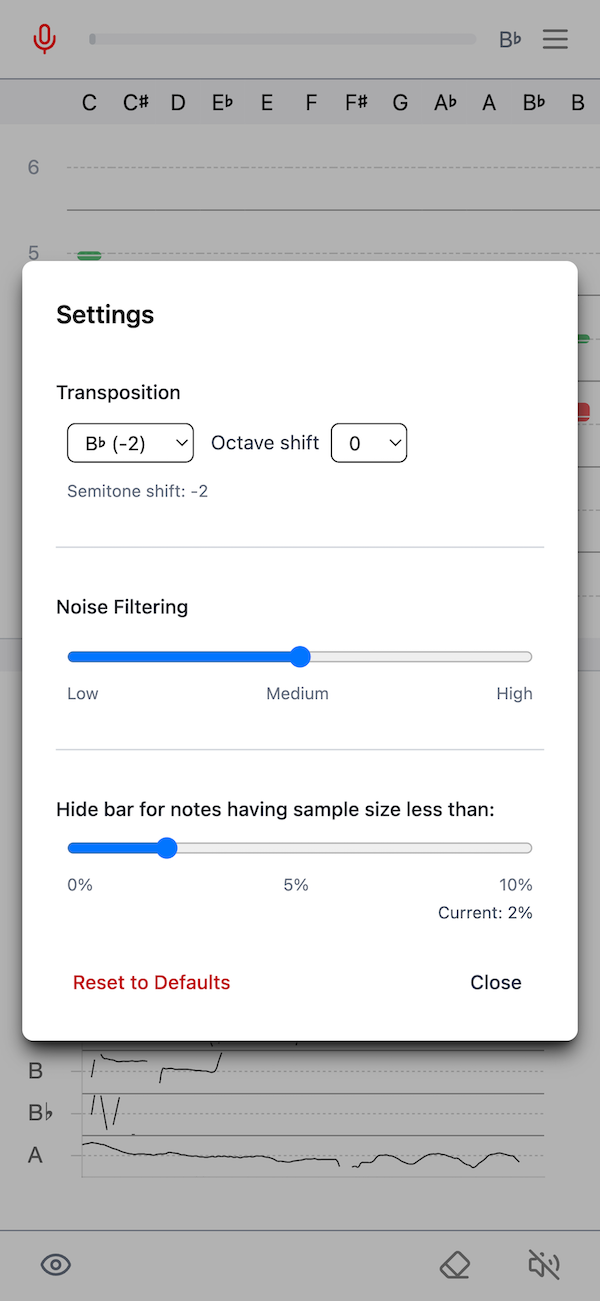 Settings panel for app configuration